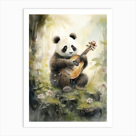 Panda Art Playing An Instrument Watercolour 2 Art Print