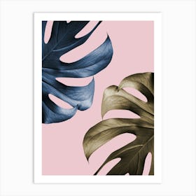Monstera Leaves Blue and Bronze_2058453 Art Print