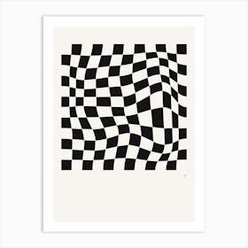 Wavy Checkered Pattern Poster B&W Art Print
