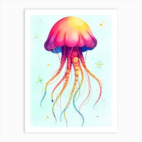 colorful Jellyfish watercolor art Art Print