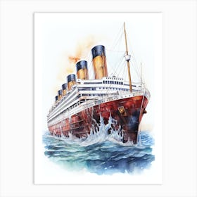 Titanic Sinking Ship Colour Illustration 2 Art Print