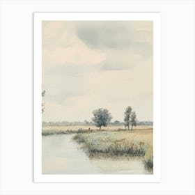 Summer Landscape With River And Trees Landscape Vintage Watercolour 2 Art Print