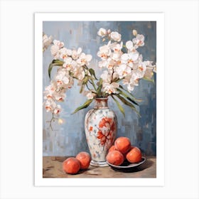 Orchid Flower And Peaches Still Life Painting 2 Dreamy Art Print