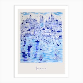 Venice Italy Blue Drawing Poster Art Print
