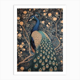 Gothic Floral Peacock Wallpaper Art Print