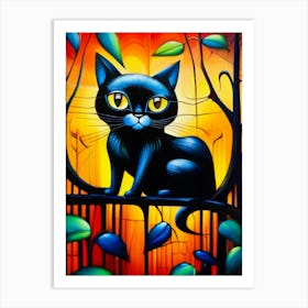 Black Cat In The Forest Art Print