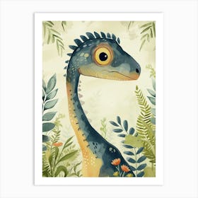 Cartoon Microraptor Dinosaur Watercolour 1 Art Print