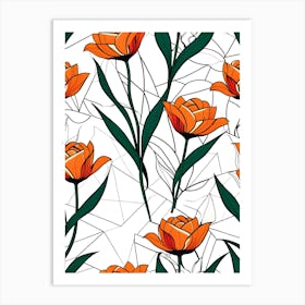 Seamless Pattern With Orange Flowers 1 Art Print