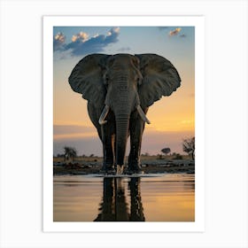 Elephant At Sunset Art Print