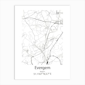 Evergem,Belgium Minimalist Map Art Print