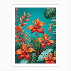 Tropical Flowers And Leaves Art Print