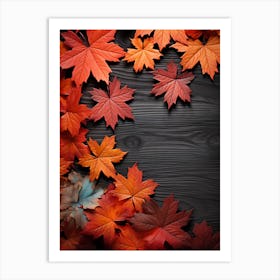 Autumn Leaves On Black Background 2 Art Print