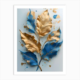 Gold And Blue Leaves 1 Art Print