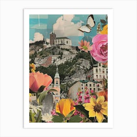 Sweden   Floral Retro Collage Style 1 Art Print