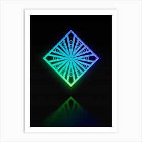 Neon Blue and Green Abstract Geometric Glyph on Black n.0172 Art Print