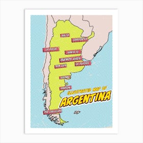 Pop Art Map Of Argentina Art Print