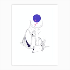 Wolf And  Moon  Art Print