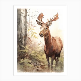 Storybook Animal Watercolour Moose 1 Art Print