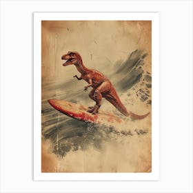 Vintage Oviraptor Dinosaur On A Surf Board   2 Art Print