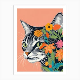 Cat With Flowers Art Print