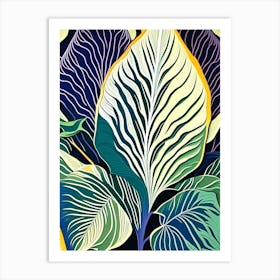 Hosta Leaf Colourful Abstract Linocut Art Print