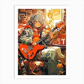 Anime Girl Playing Guitar aesthetic Art Print