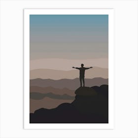 Man Standing On Top Of Mountain Art Print