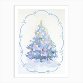 Pastel Blue Christmas Tree. Whimsical Gouache Art Print