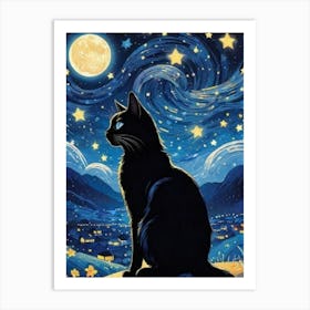 Black Cat At Night Art Print