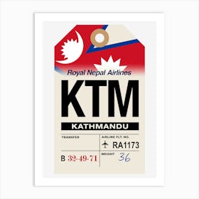 Kathmandu (KTM) Nepal Vintage Airline Luggage Tag Art Print