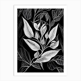 Sweet Almond Leaf Linocut 1 Art Print