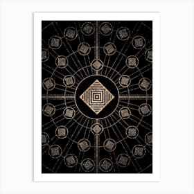 Geometric Glyph Radial Array in Glitter Gold on Black n.0266 Art Print