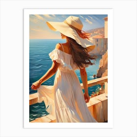 Woman in summer dress looking at the sea 17 Art Print