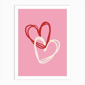 Pink Red and Cream Love Hearts Art Print