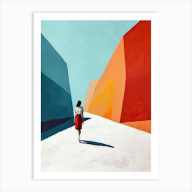 Woman Walking Down The Street, Minimalism Art Print