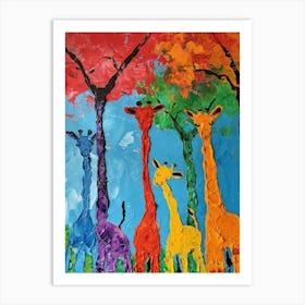 Textured Colourful Painting Of A Giraffe Family 2 Art Print