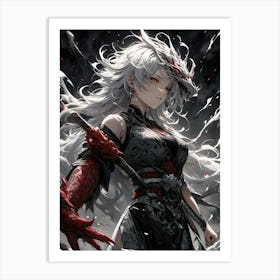 Anime - Gorgeous Girl Possessed by Dragon Art Print