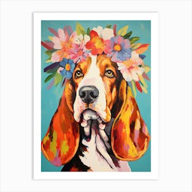 Basset Hound Portrait With A Flower Crown, Matisse Painting Style 1 Art Print