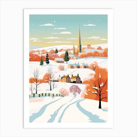 Retro Winter Illustration Cotswolds United Kingdom 1 Art Print