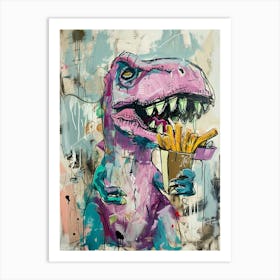 Dinosaur Eating Fries Abstract Graffiti Style 3 Art Print