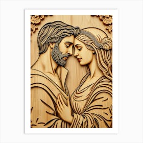 Love Couple - Wood Work Portrait Art Print