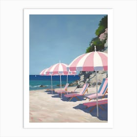 Striped Pink And White Beach Umbrellas In Italy Art Print