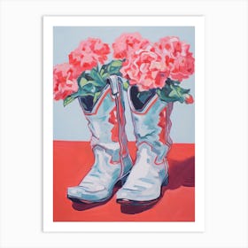 A Painting Of Cowboy Boots With Pink Flowers, Fauvist Style, Still Life 2 Art Print