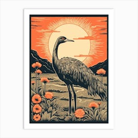 Vintage Bird Linocut Ostrich 3 Art Print