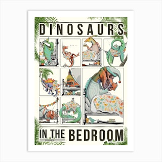 Dinosaurs In Bed Art Print
