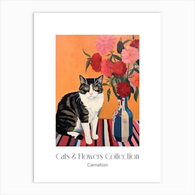 Cats & Flowers Collection Carnation Flower Vase And A Cat, A Painting In The Style Of Matisse 2 Art Print