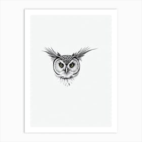 Owl B&W Pencil Drawing 3 Bird Art Print