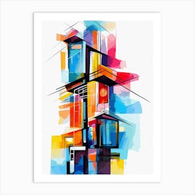 Skyscraper III, Avant Garde Modern Vibrant Colorful Style Painting White Background Art Print