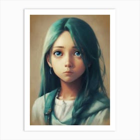 Blue Haired Girl Art Print