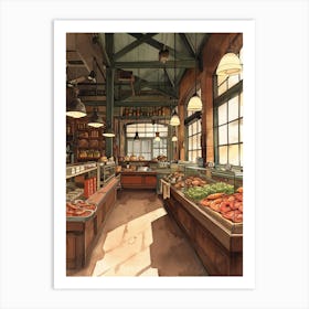 Market Hall Watercolour Illustration Art Print